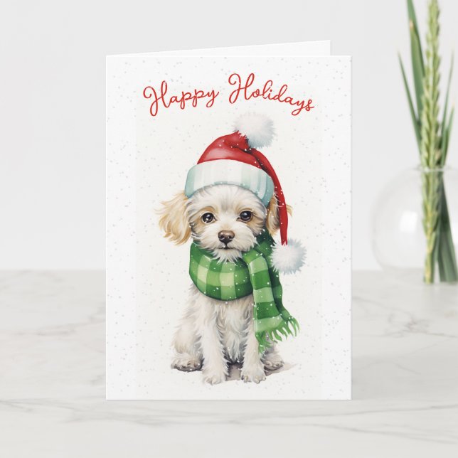Christmas Poodle In Snowflakes Holiday Card (Front)