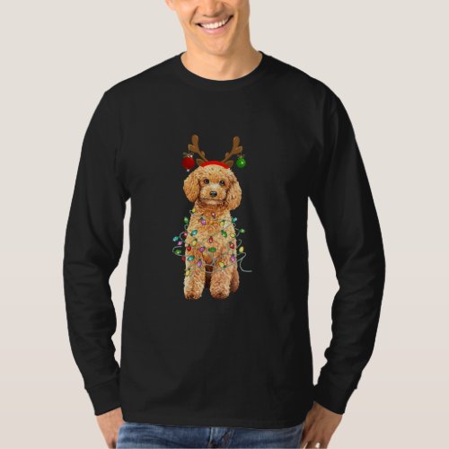 Christmas Poodle Lights Reindeer Antlers Gifts T_Shirt