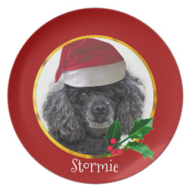 Christmas poodle persoanlized holiday plate