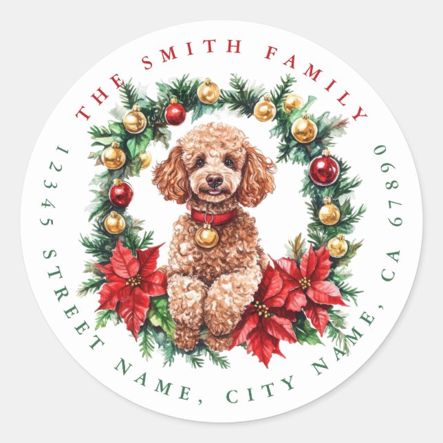 Christmas Poodle Round Stickers (Front)