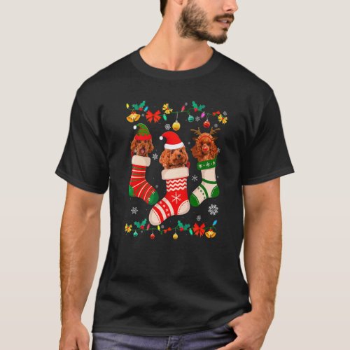 Christmas Poodle Sock Xmas Reindeer Santa ELF Dog T-Shirt