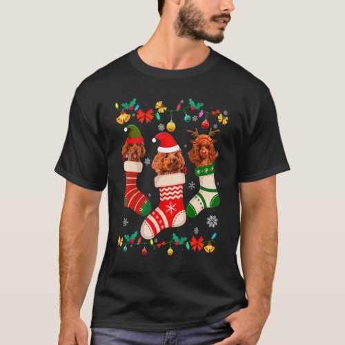 Christmas Poodle Sock Xmas Reindeer Santa ELF Dog T-Shirt