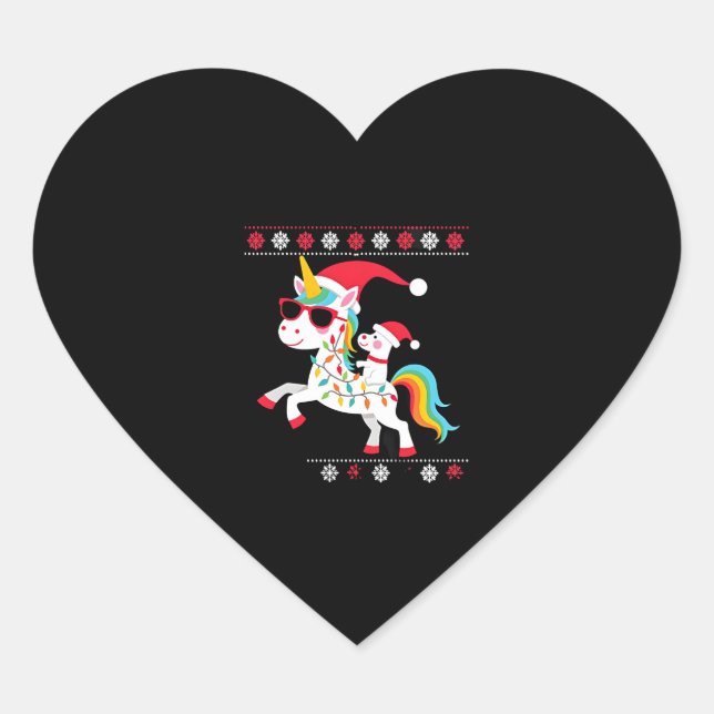 Christmas Poodle Unicorn Sunglasses Poodles T-Shir Heart Sticker (Front)