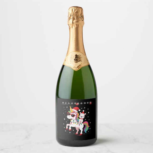 Christmas Poodle Unicorn Sunglasses Poodles T-Shir Sparkling Wine Label (Front)