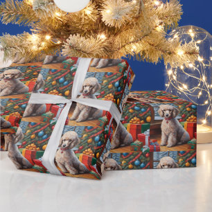 Christmas Poodle with Christmas Tree, Gifts Wrapping Paper