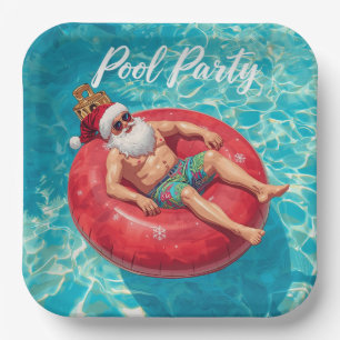 Christmas Pool Party Santa Claus in the pool Paper Plates