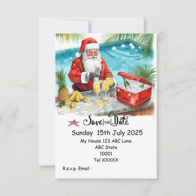 Christmas Pool Party – Santa Claus Save the Date  Invitation (Front)