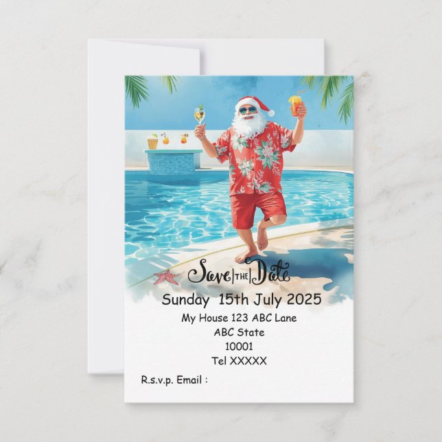 Christmas Pool Party – Santa Claus Save the Date  Invitation (Front)