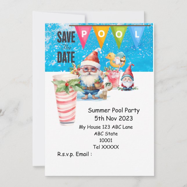 Christmas Pool Party with Santa Claus Drinks Invitation (Front)