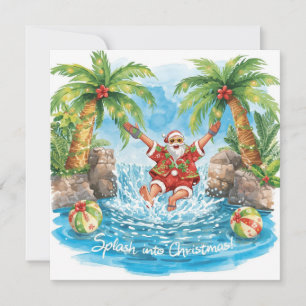Christmas Pool Party with Santa Claus in Hawaii  Holiday Card