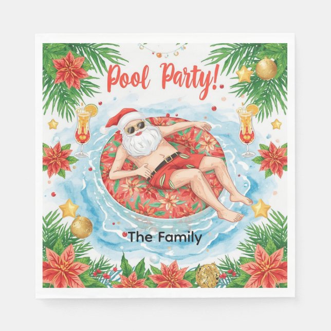 Christmas Pool Party with Santa Claus  Napkins (Front)