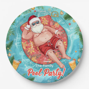 Christmas Pool Party with Santa Claus Paper Plates