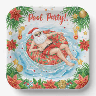 Christmas Pool Party with Santa Claus  Paper Plates