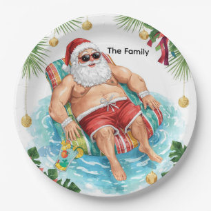 Christmas Pool Party with Santa Claus Paper Plates