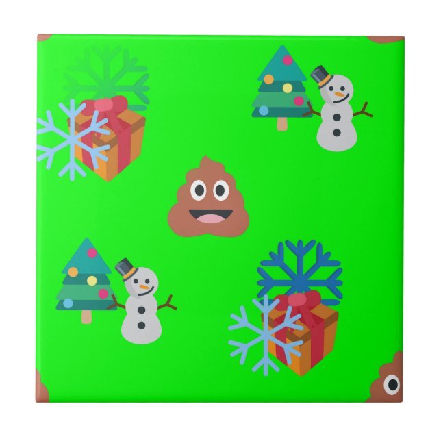 christmas poop emoji ceramic tile (Front)