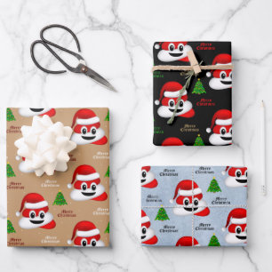 christmas poop emoji with santa hat wrapping paper