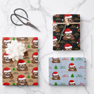 christmas poop emoji with santa hat wrapping paper