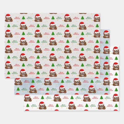 christmas poop emoji with santa hat wrapping paper