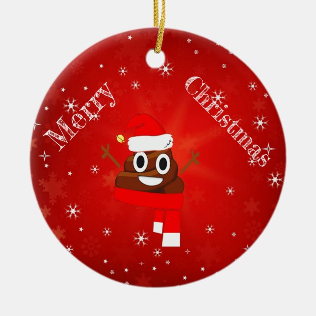 Christmas Poop Hat & Scarf Fun Emoji Gift Ceramic Ornament (Front)