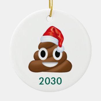 Christmas Poop Santa Hat Covid Quarantine Ceramic Ornament by BlackDogArtJudy at Zazzle
