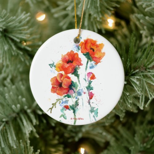 Christmas Poppies Three for Our Hearts Ceramic Ornament
