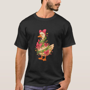 Christmas Porch Goose Xmas Lights Pink Bows Vintag T-Shirt
