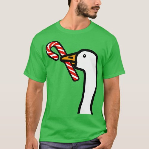 Christmas Portrait Goose with Candy Cane T_Shirt