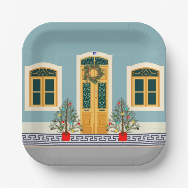 Christmas Portuguese Festive House Paper Plates (Front)
