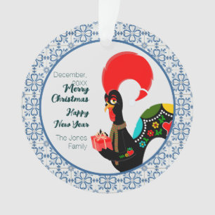 Christmas Portuguese Rooster and blue tiles frame Ornament