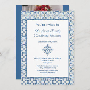 Christmas Portuguese Tiles Holly leaves frame Invitation