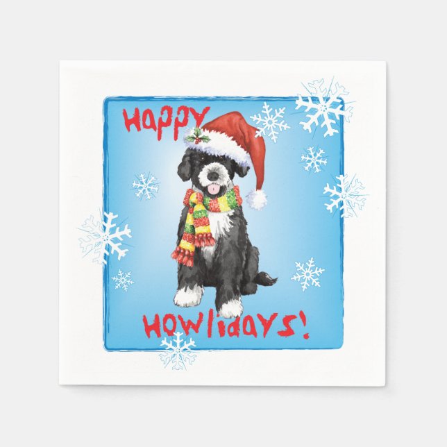 Christmas Portuguese Water Dog Napkins (Front)