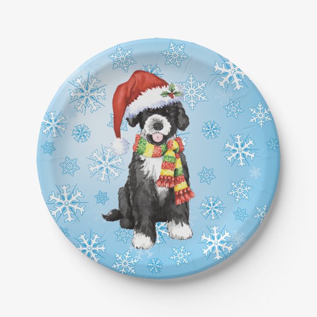 Christmas Portuguese Water Dog Paper Plates (Front)