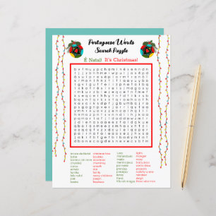 Christmas Portuguese Word Search Puzzle for Kids