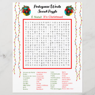 Christmas Portuguese Word Search Puzzle for Kids