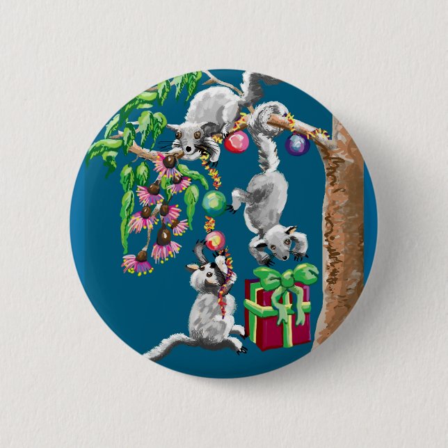 Christmas possums pinback button (Front)
