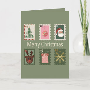 Christmas Postage Stamp Holiday Greeting Card