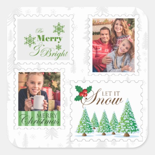 Christmas Postage Stamps 2 Photo Square Sticker
