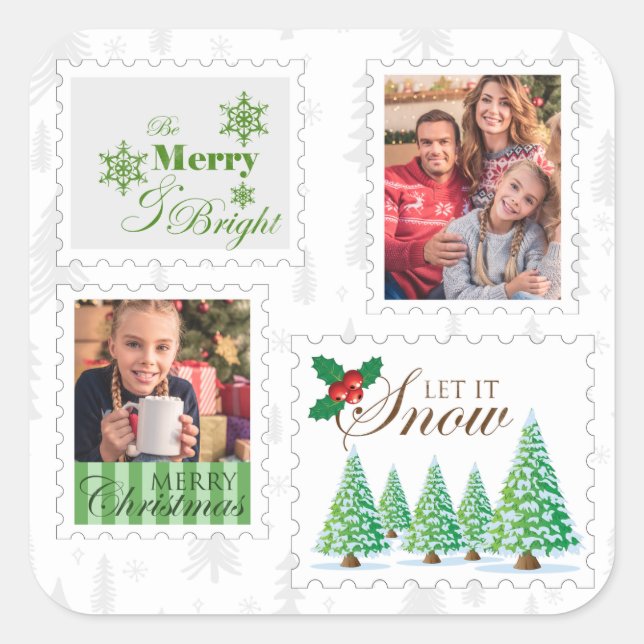 Christmas Postage Stamps 2 Photo Square Sticker (Front)