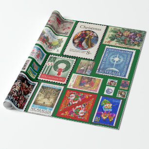 Christmas Postage Stamps Around the World Wrapping Paper