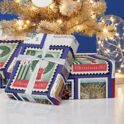 Christmas Postage Stamps Around the World  Wrapping Paper
