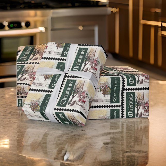 Christmas Postal Stamps Vintage  Wrapping Paper (Creator Uploaded)