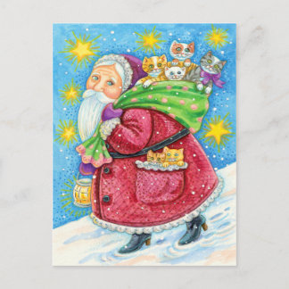 Christmas Postcard: Christmas Kittens - Santa Holiday Postcard