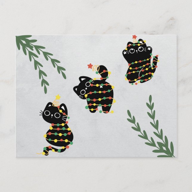 Christmas postcard cute cat playing pets funny (Front)