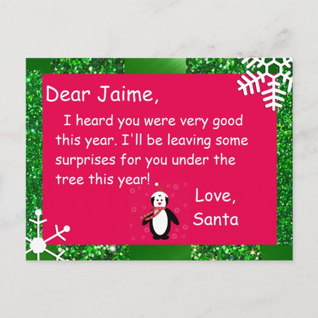 Christmas Postcard from Santa to a child (Front)