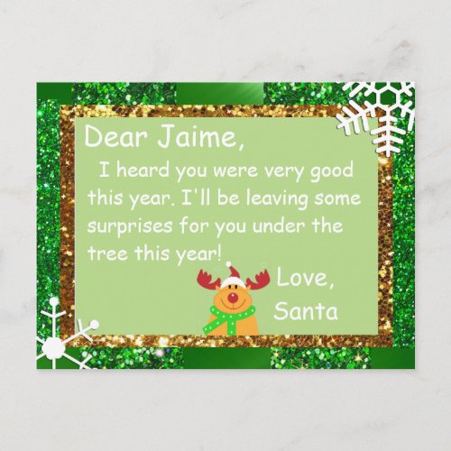 Christmas Postcard from Santa to child