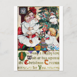 Christmas Postcard Girls Doll Calligraphy Words