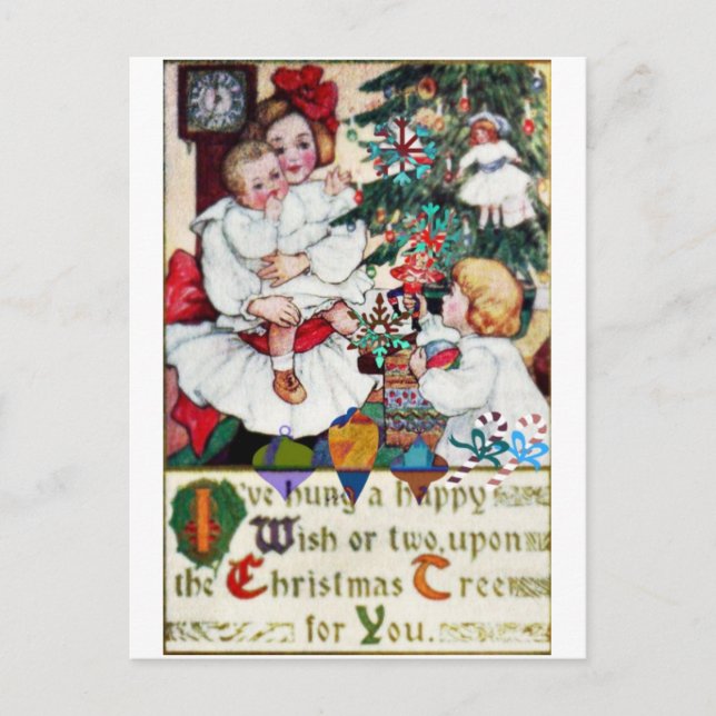 Christmas Postcard Girls Doll Calligraphy Words (Front)