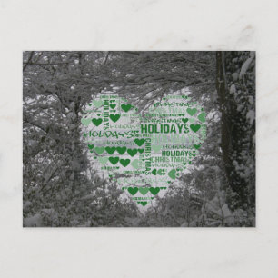 Christmas Postcard Green Heart Happy Holidays