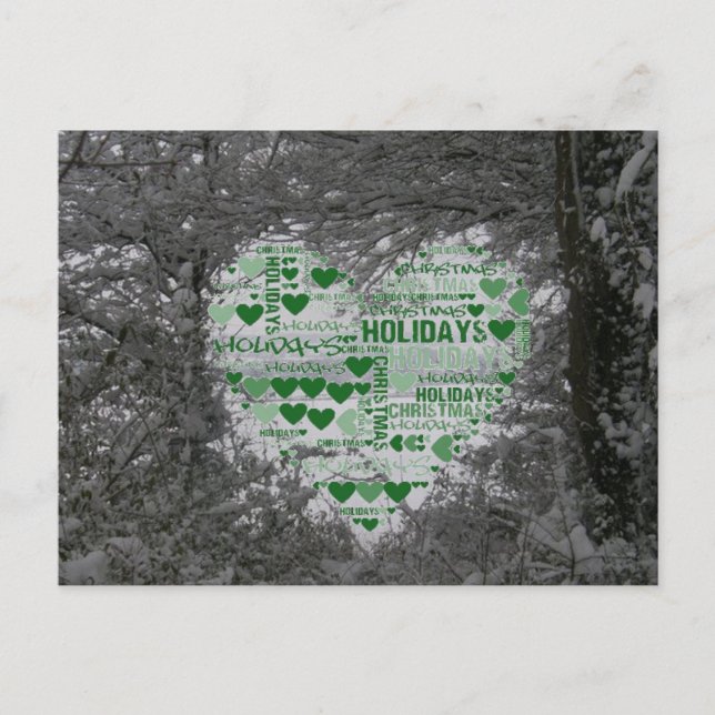 Christmas Postcard Green Heart Happy Holidays (Front)