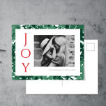 Christmas Postcard Joy Photo Green<br><div class="desc">These modern,  simple,  and stylish 4.25"x5.6" holiday photo postcards feature modern typography in green on white and an abstract floral design background,  and a spot for your favorite photo,  black and white or color.</div>